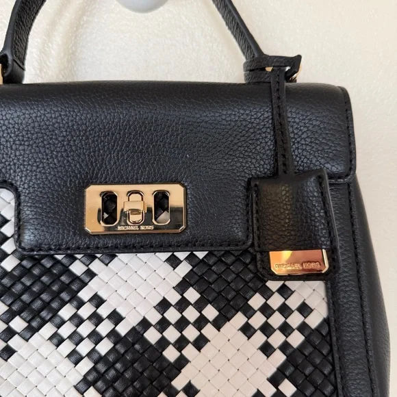 MICHAEL KORS Women's Karson Mini Leather Satchel Optic White Black - Picture 2 of 10